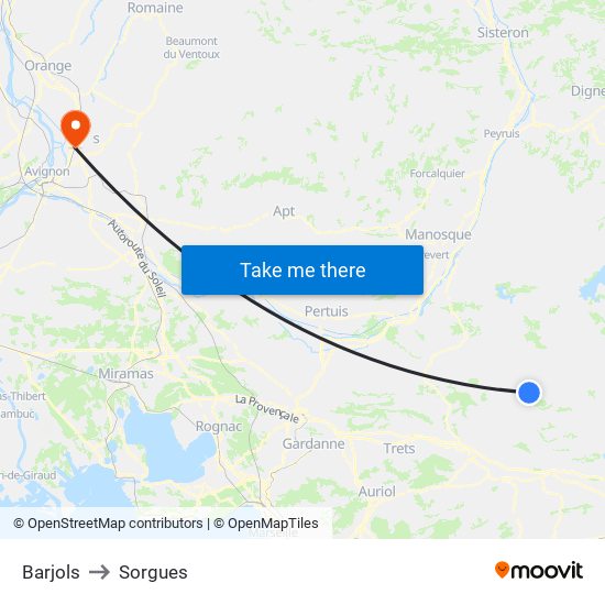 Barjols to Sorgues map