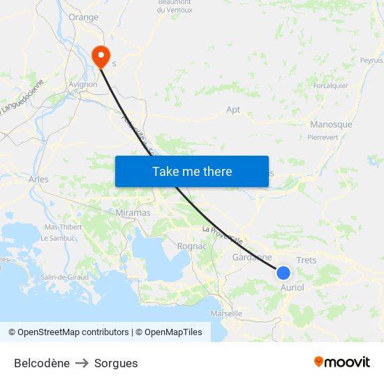 Belcodène to Sorgues map