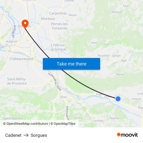 Cadenet to Sorgues map