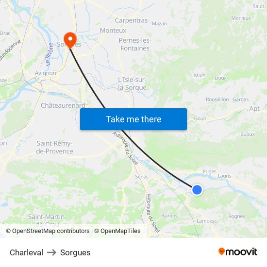 Charleval to Sorgues map