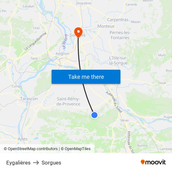Eygalières to Sorgues map