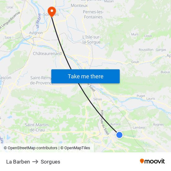 La Barben to Sorgues map