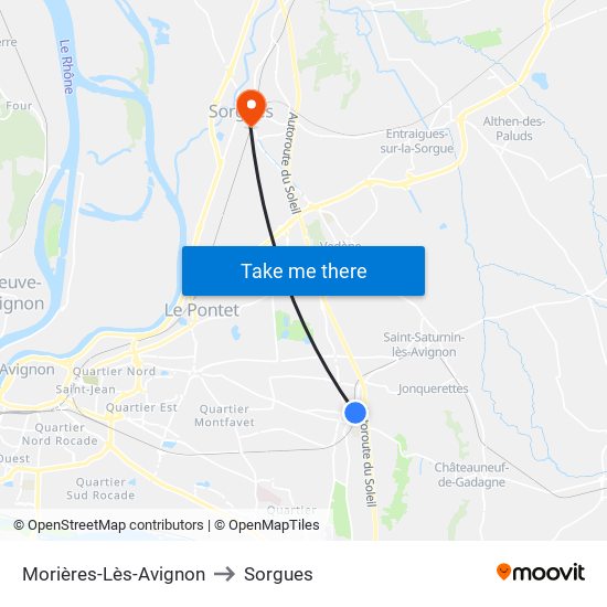 Morières-Lès-Avignon to Sorgues map