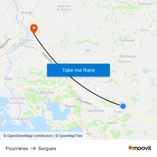 Pourrières to Sorgues map