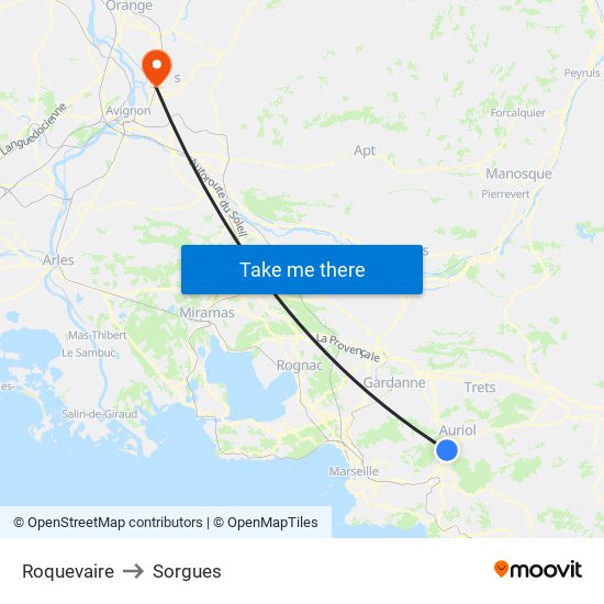 Roquevaire to Sorgues map