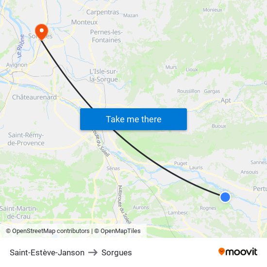 Saint-Estève-Janson to Sorgues map