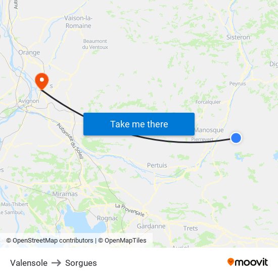 Valensole to Sorgues map