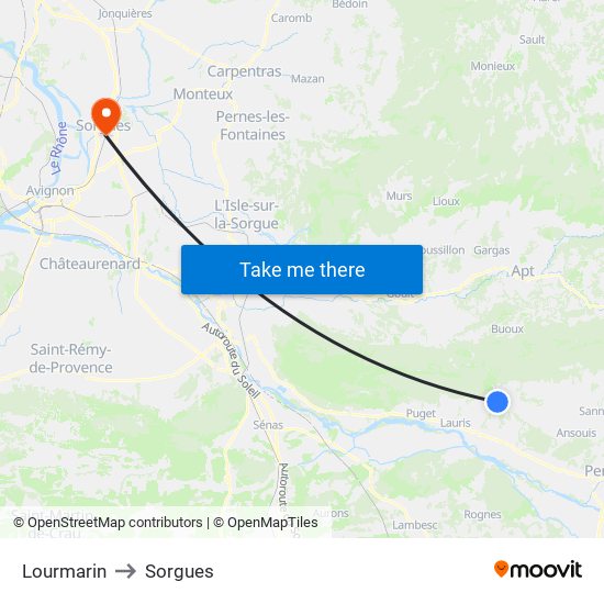 Lourmarin to Sorgues map