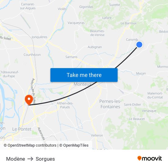 Modène to Sorgues map