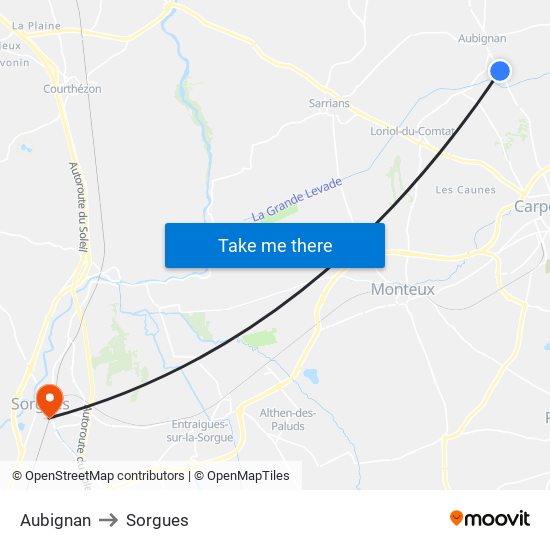 Aubignan to Sorgues map