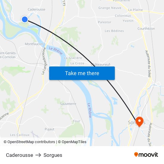 Caderousse to Sorgues map