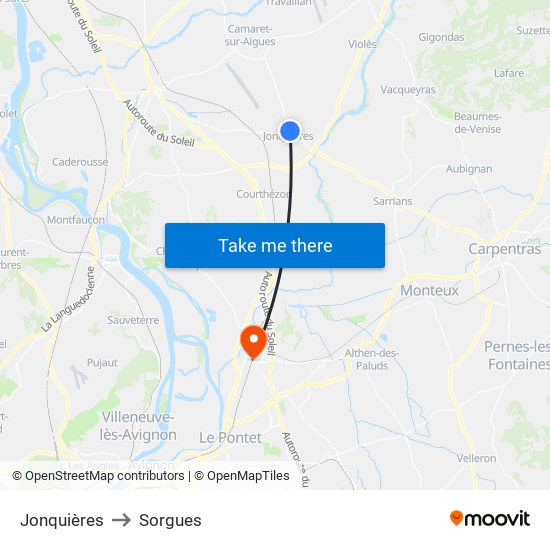 Jonquières to Sorgues map