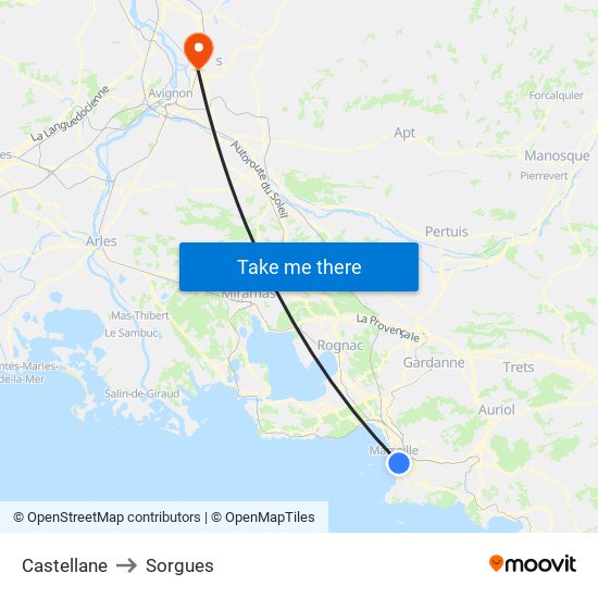 Castellane to Sorgues map