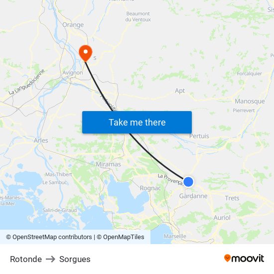 Rotonde to Sorgues map