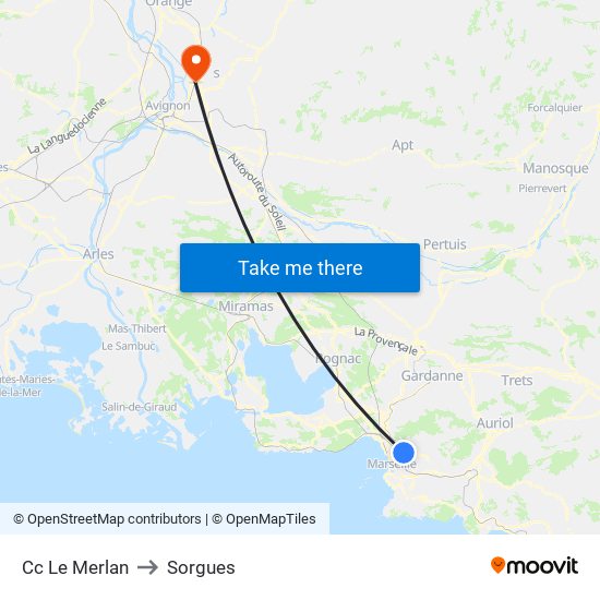 Cc Le Merlan to Sorgues map