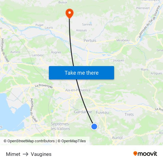 Mimet to Vaugines map