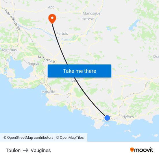Toulon to Vaugines map