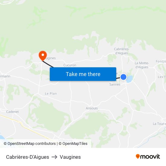 Cabrières-D'Aigues to Vaugines map