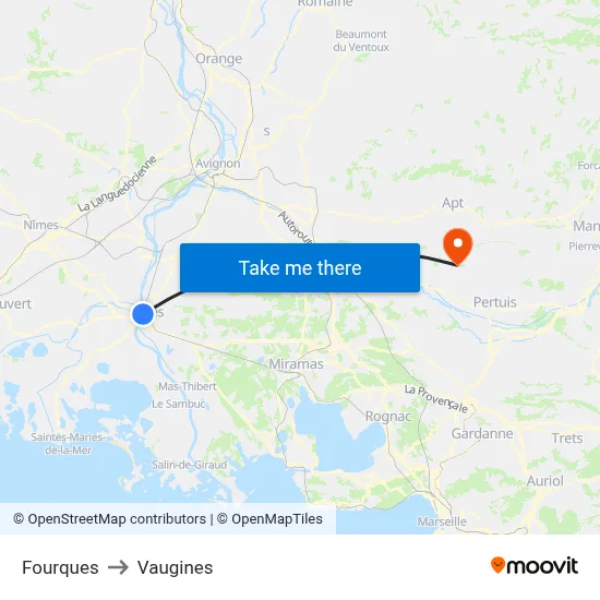 Fourques to Vaugines map