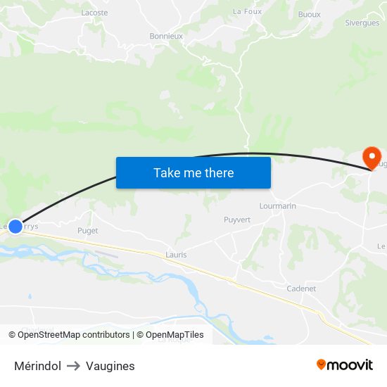 Mérindol to Vaugines map