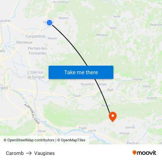 Caromb to Vaugines map