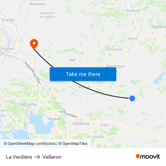 La Verdière to Velleron map