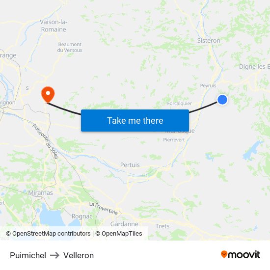 Puimichel to Velleron map