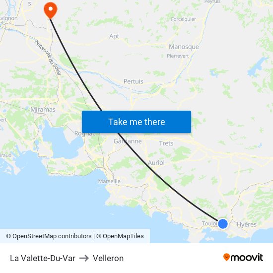 La Valette-Du-Var to Velleron map