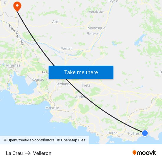 La Crau to Velleron map