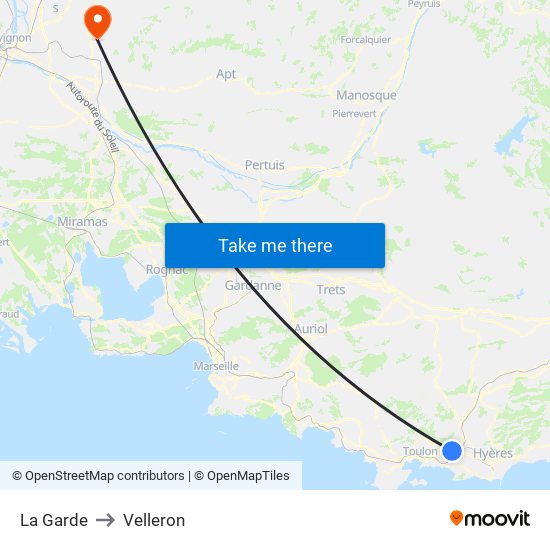La Garde to Velleron map