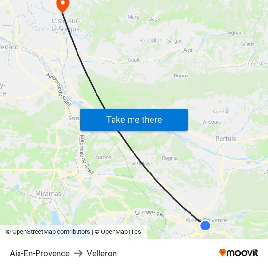 Aix-En-Provence to Velleron map