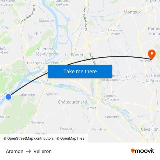 Aramon to Velleron map