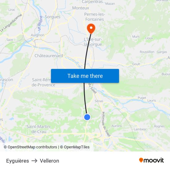 Eyguières to Velleron map