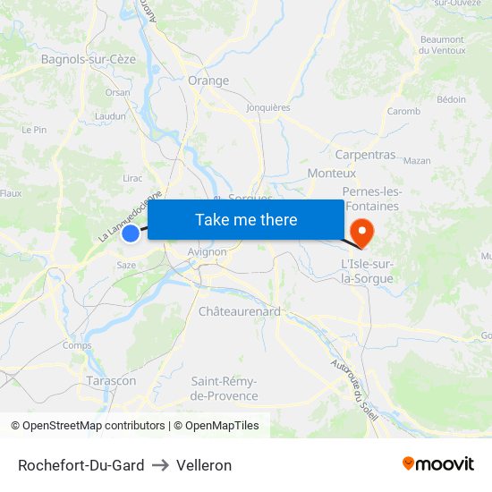 Rochefort-Du-Gard to Velleron map