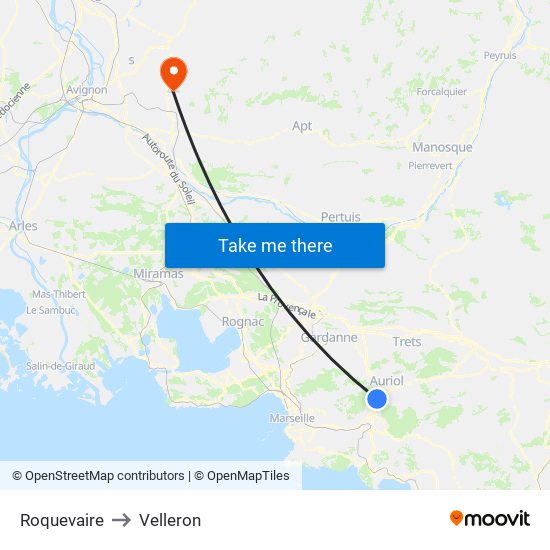 Roquevaire to Velleron map