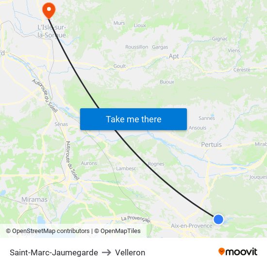 Saint-Marc-Jaumegarde to Velleron map