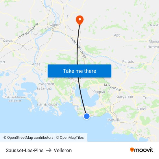 Sausset-Les-Pins to Velleron map