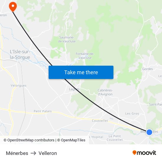 Ménerbes to Velleron map