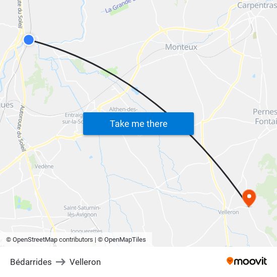 Bédarrides to Velleron map