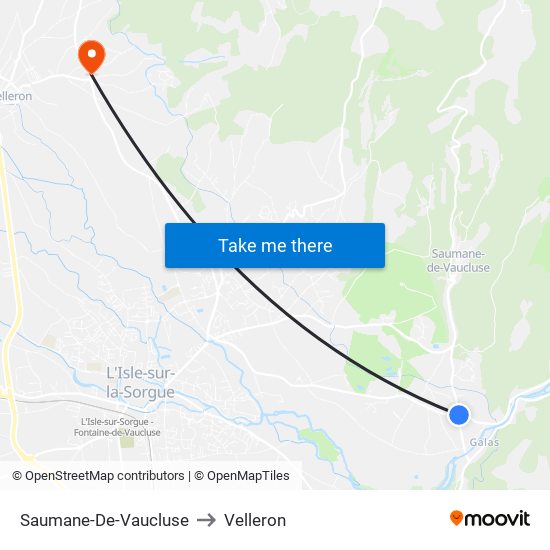 Saumane-De-Vaucluse to Velleron map