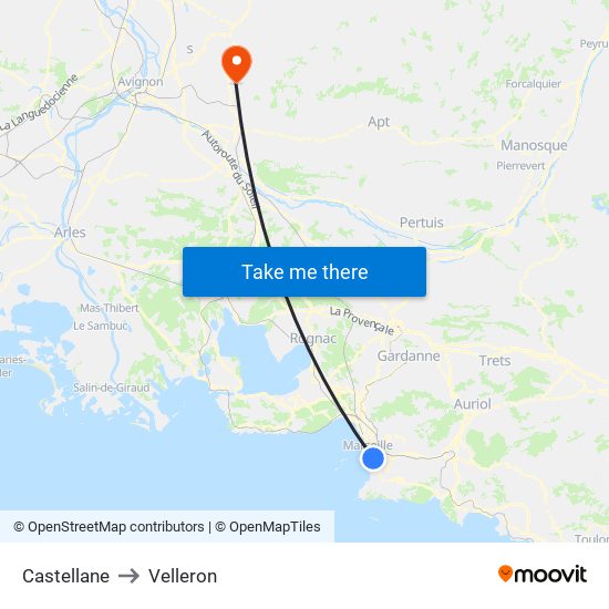 Castellane to Velleron map