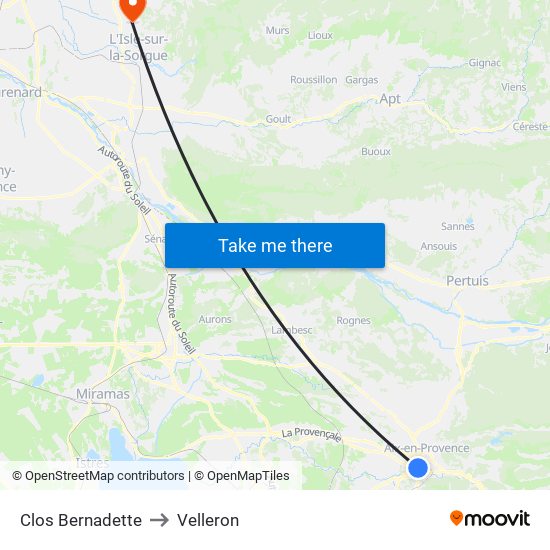 Clos Bernadette to Velleron map