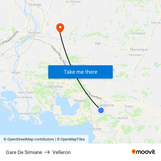 Gare De Simiane to Velleron map