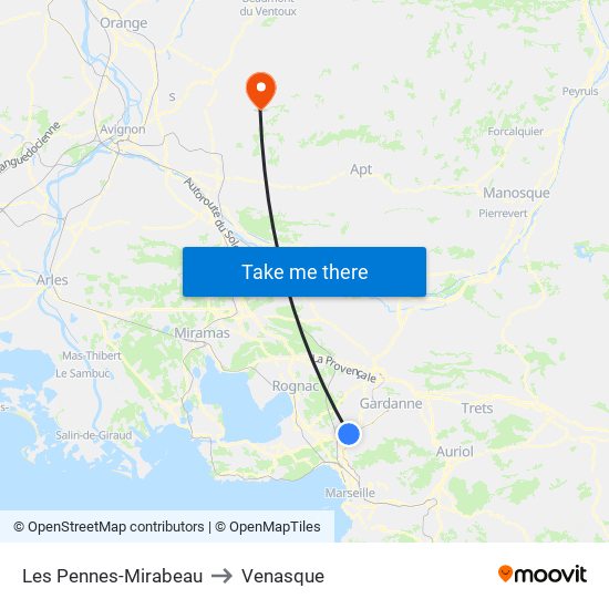 Les Pennes-Mirabeau to Venasque map