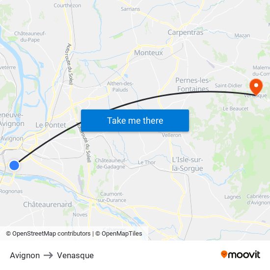 Avignon to Venasque map