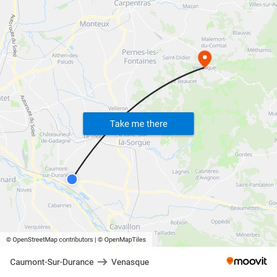 Caumont-Sur-Durance to Venasque map