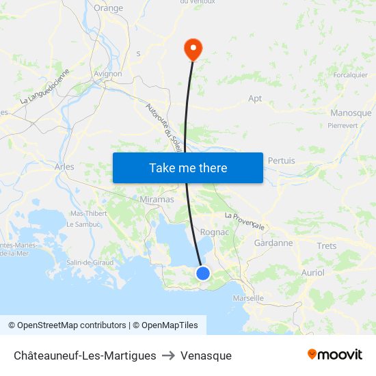 Châteauneuf-Les-Martigues to Venasque map