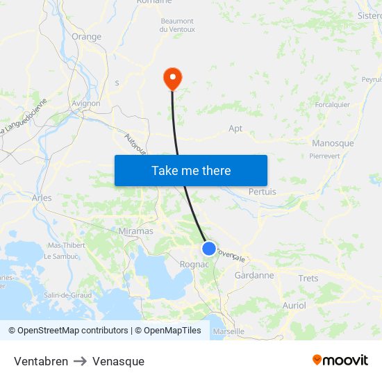 Ventabren to Venasque map