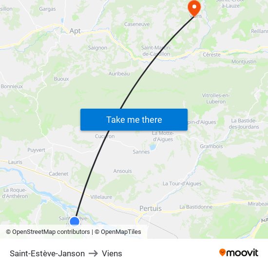 Saint-Estève-Janson to Viens map