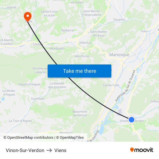 Vinon-Sur-Verdon to Viens map